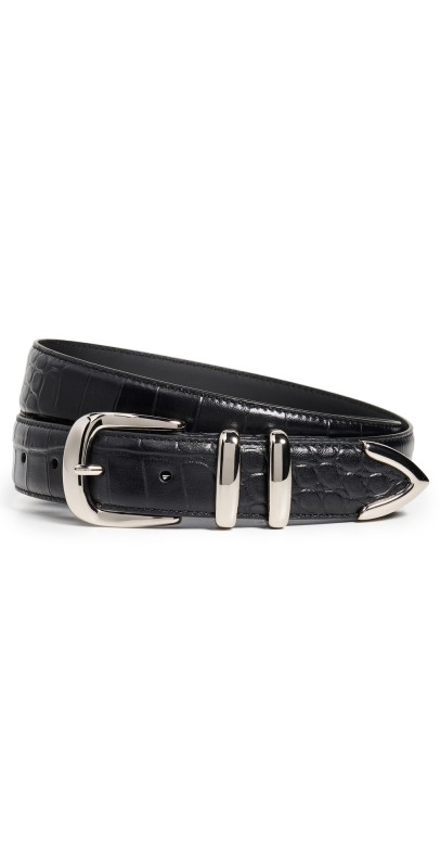 Favorite Daughter The Jordan Croc Embossed Belt Dk. Brown/Gold