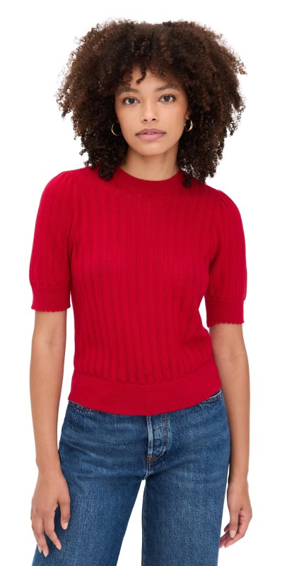 FRAME The Ladder Cashmere Pointelle Sweater Bright Raspberry