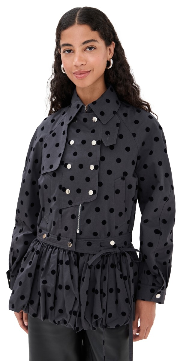 ROKH Puff Skirt Buttoned Double Jacket Black Dotted Grey