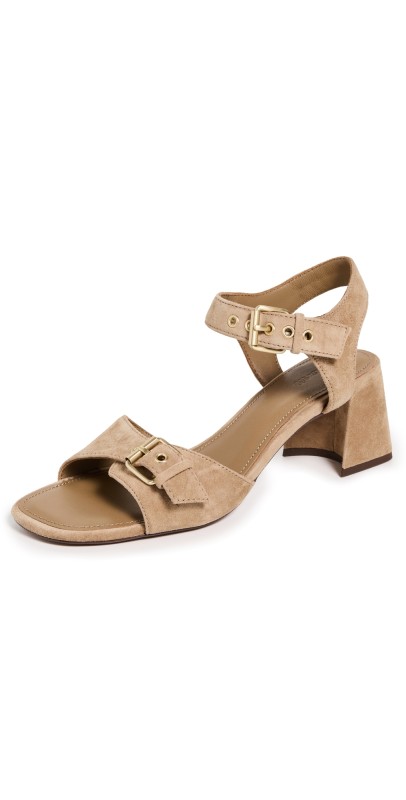 Madewell The Neeka Ankle-Strap Heeled Sandals in Leather Tawny Khaki