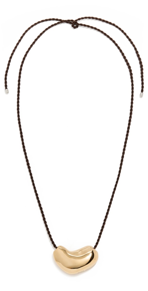 AGMES Sculpted Heart Pendant Necklace Gold Vermeil/Chocolate Cord