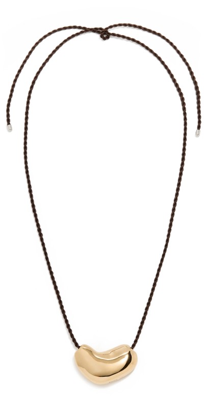 AGMES Sculpted Heart Pendant Necklace Gold Vermeil/Chocolate Cord