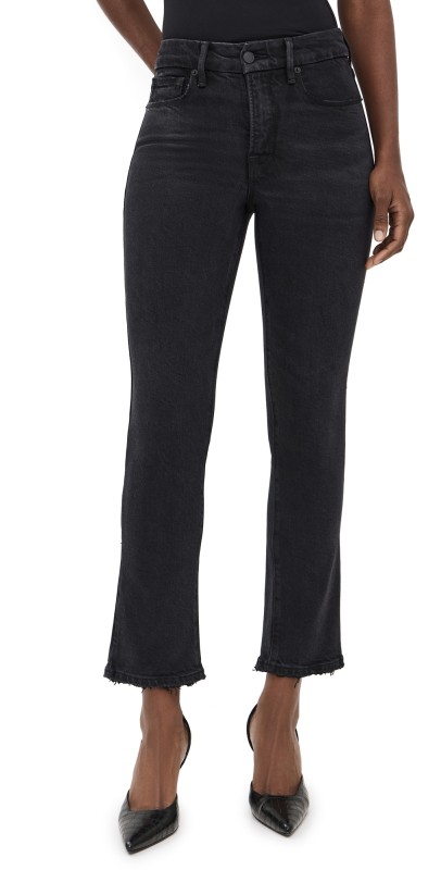 Good American Good Legs Straight Jeans with Darted Back Pockets Black340