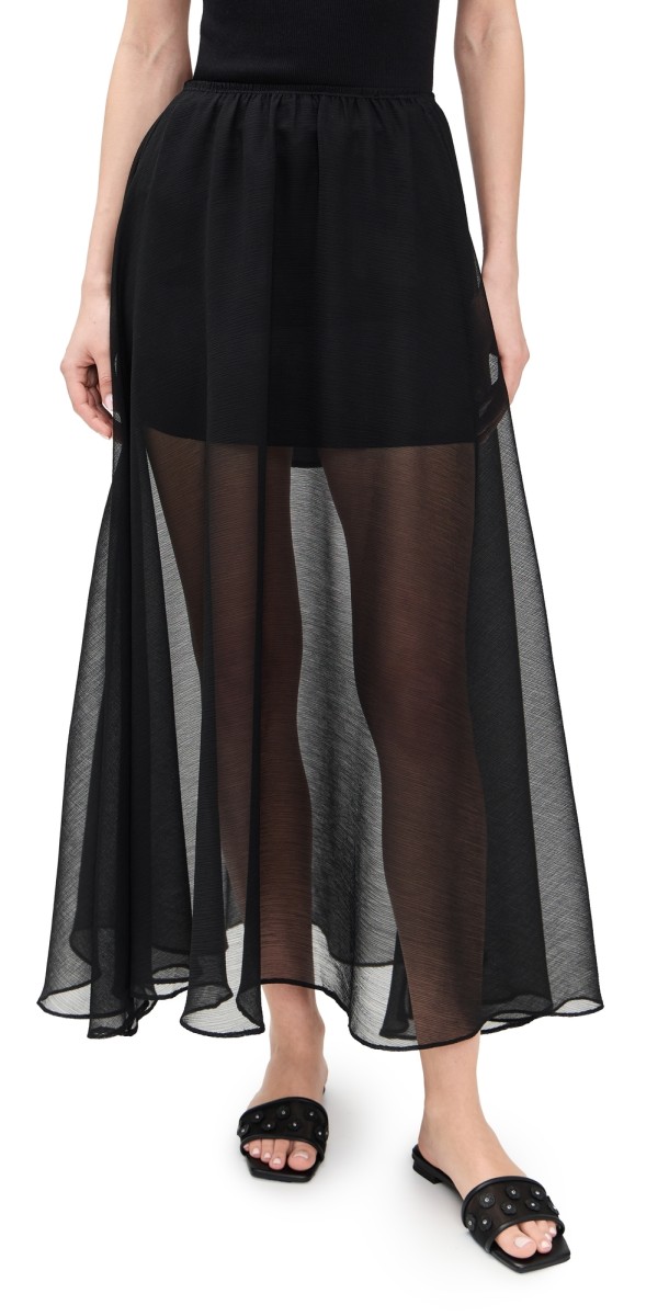 Enza Costa Japanese Yoryu Chiffon Skirt Black