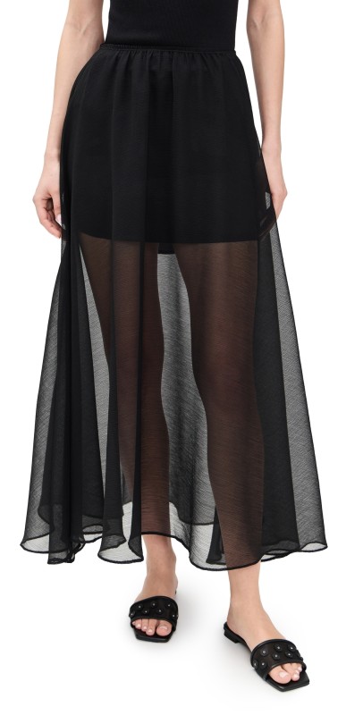 Enza Costa Japanese Yoryu Chiffon Skirt Black