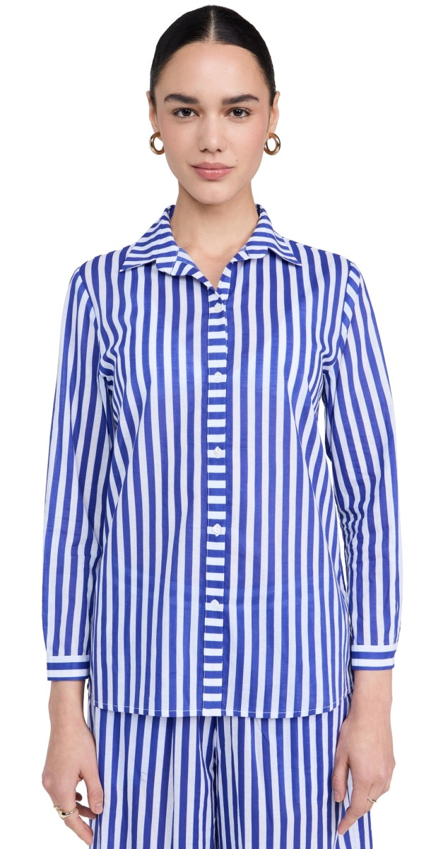 Playa Lucila Button Down Top Navy/White Stripe
