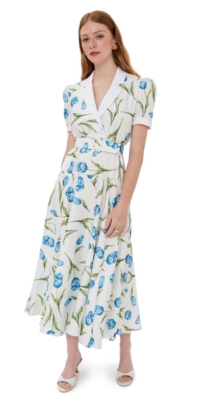 Rodarte Short Sleeve Silk Twill Dress White