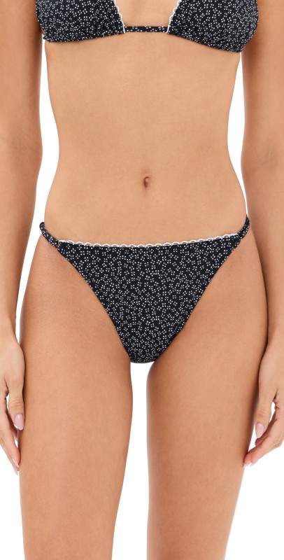 STAUD Sisley String Bikini Bottoms Black Woodblock Ditsy Floral