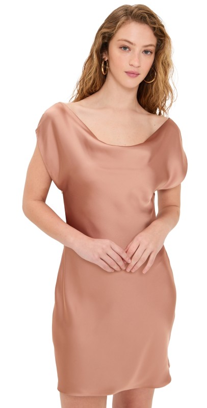 Norma Kamali Cap Sleeve Maria Mini Dress Cappuccino
