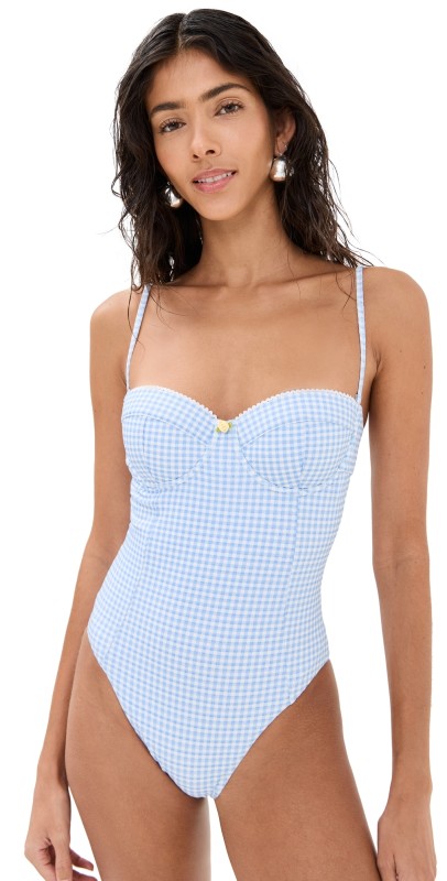 STAUD Maeve One Piece Sky Micro Check