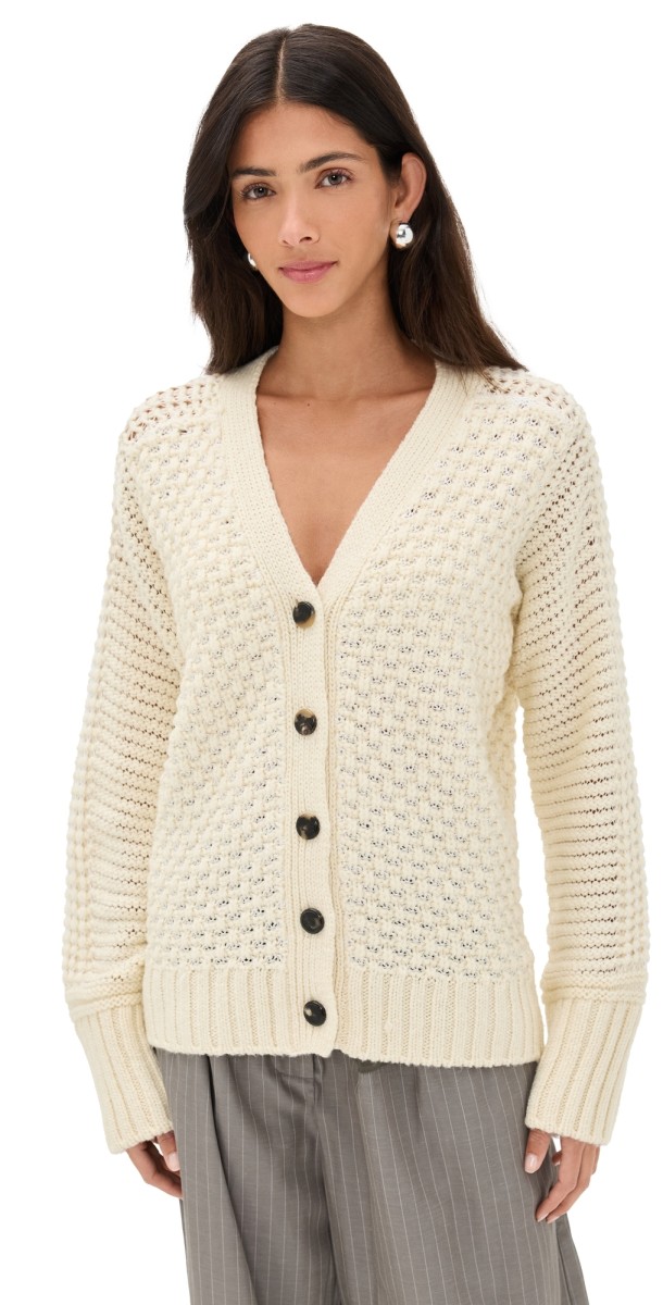 La Ligne Textured Stitch Cardigan Cream/White