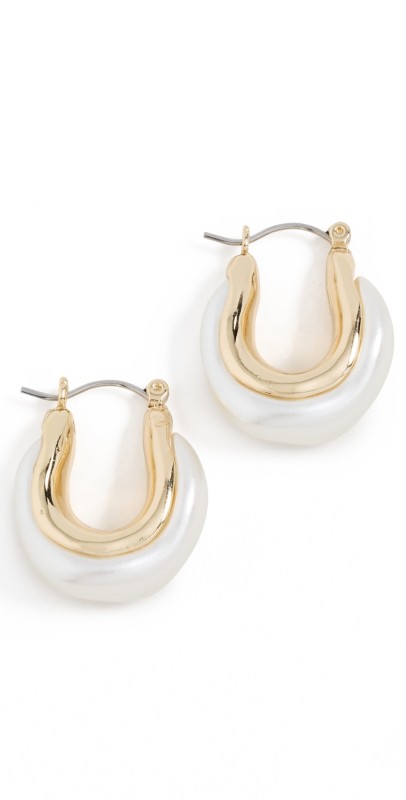 Argento Vivo TT Pearl Irregular Oval Hoops Gold