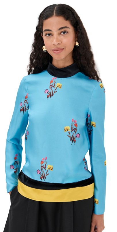 Marni Silk Long Sleeve Top Vivid Blue