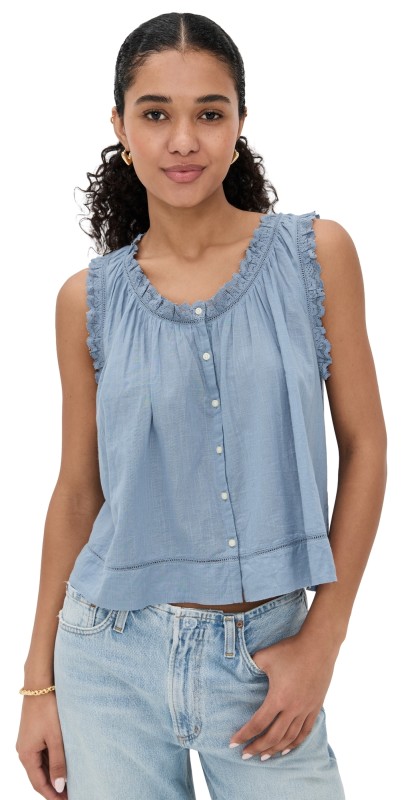 THE GREAT. The Vignette Top Pale Blue