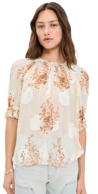 Ulla Johnson Pippa Short Sleeve Blouse Alabaster