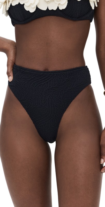 PatBO Breeze Jacquard High Waist Bikini Bottoms Black