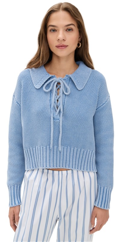Splendid Roxie Lace Up Sweater Steel Blue Marl
