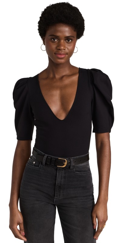 Free People Va Va Voop Thong Bodysuit Black