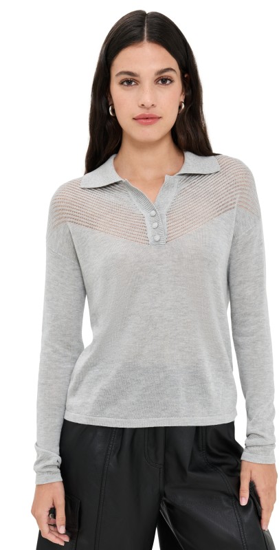 Proenza Schouler White Label Nell Polo in Lightweight Cashmere Pale Grey Melange