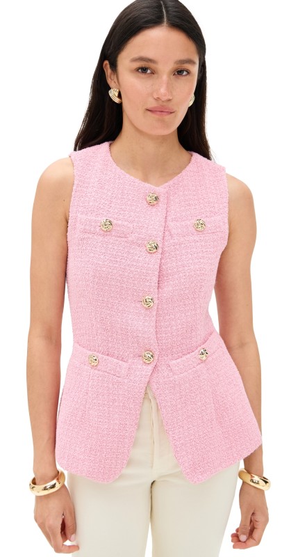 endless rose Tweed Buttoned Long Split Top Pink
