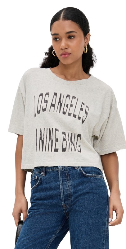 ANINE BING Johnny Cropped Tee Grey
