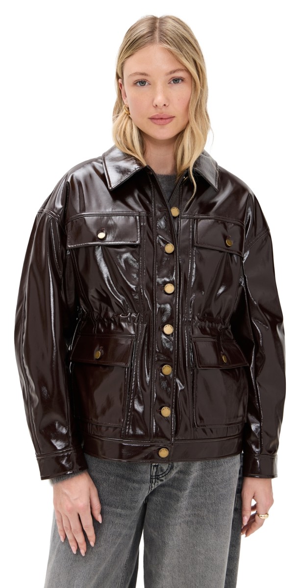 rag & bone Amy Faux Patent Leather Jacket Brown