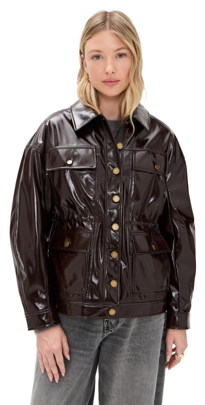 rag & bone Amy Faux Patent Leather Jacket Brown