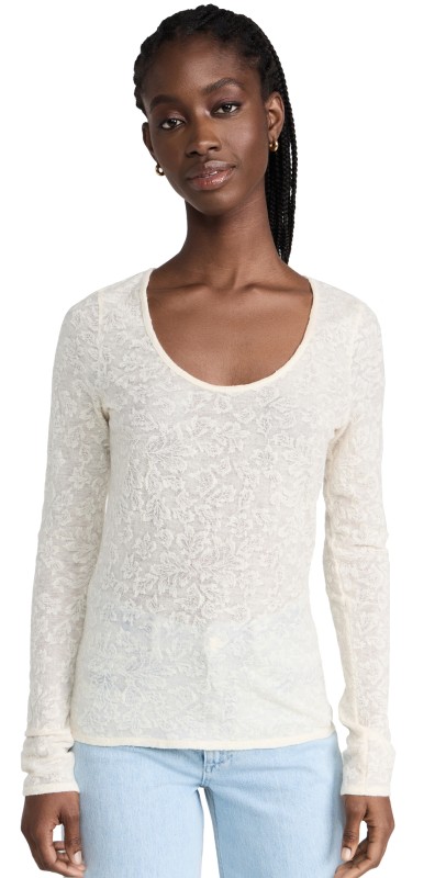 Vince Stretch Leaf Scoop Neck Shirt Feather