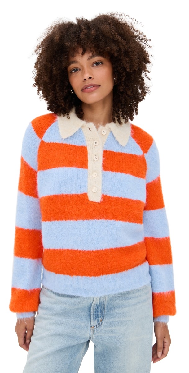 The Tiny Big Sister Frank Striped Polo Washed Blue/Summer Red