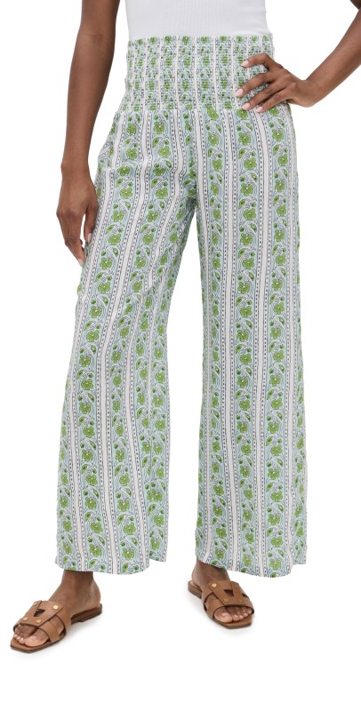 Bell Beach Pant Green And Turq Border Stripe