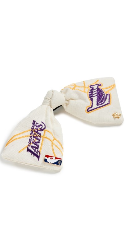 Lele Sadoughi Lele x LA Lakers Embroidered Bow Ivory 100