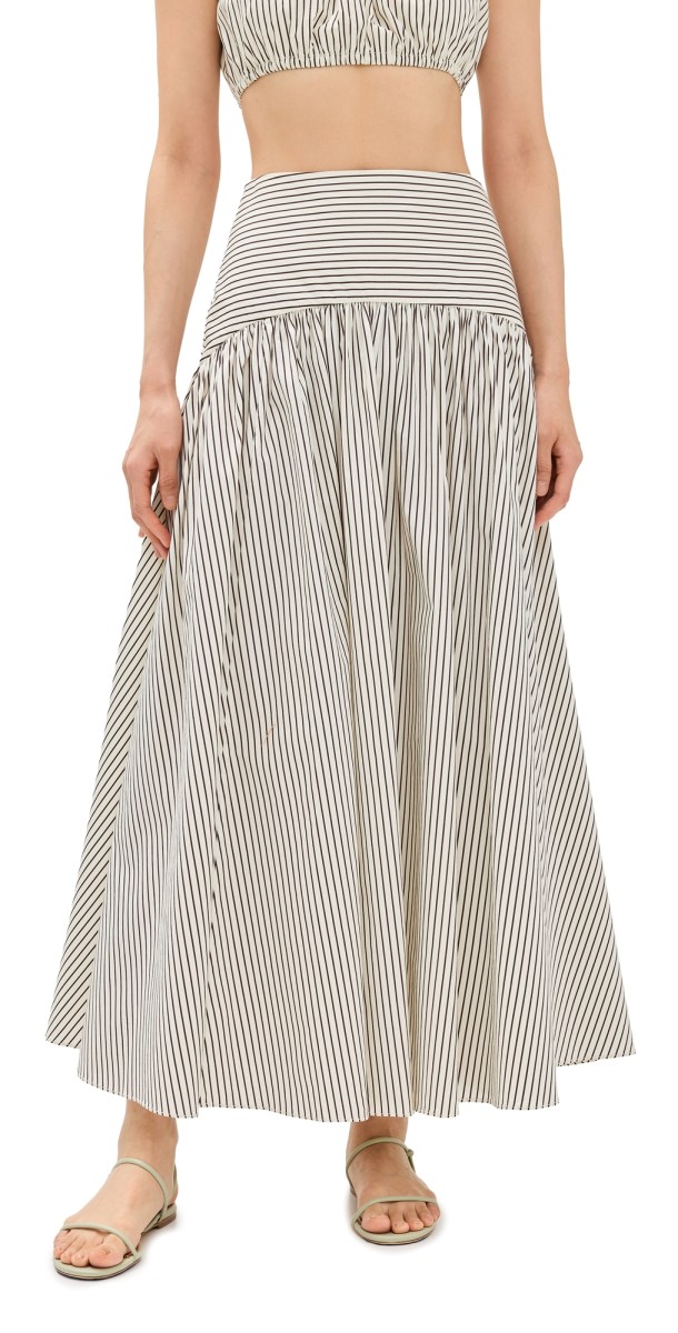 STAUD Procida Skirt Ivory/Dark Oak Micro Stripe