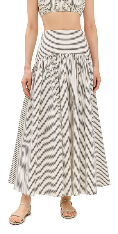 STAUD Procida Skirt Ivory/Dark Oak Micro Stripe