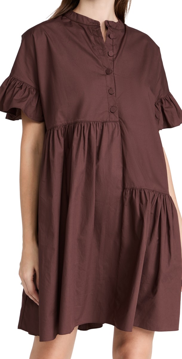 En Saison Poplin Mini Asymmetrical Dress Brown