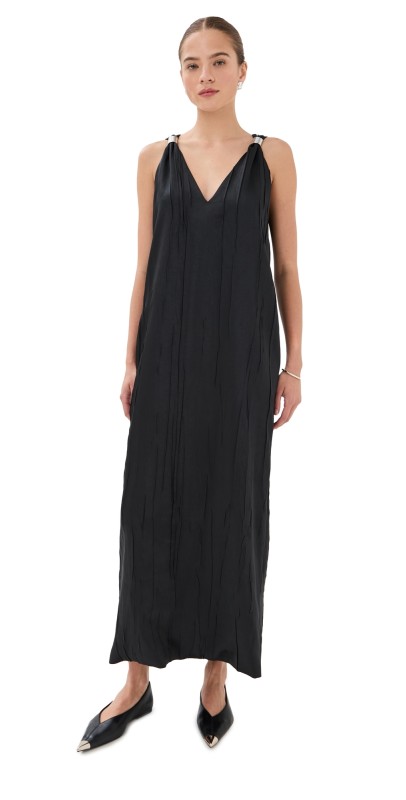 Brandon Maxwell The Keke Deep V Shift Midi Dress Black
