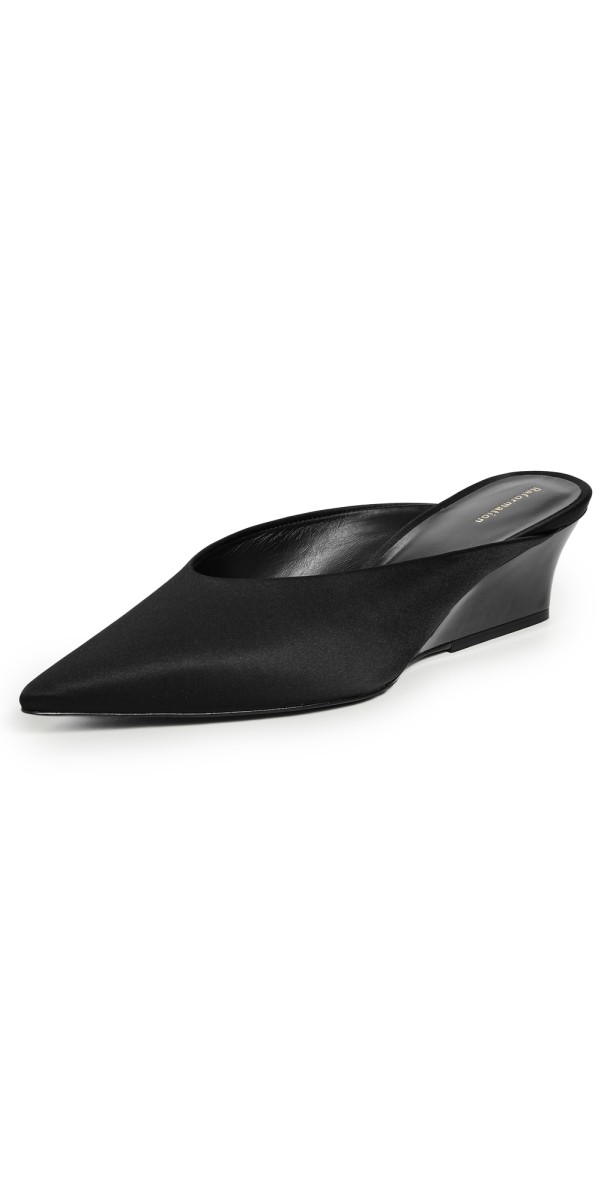 Reformation Marilyn Wedge Mules Black Satin