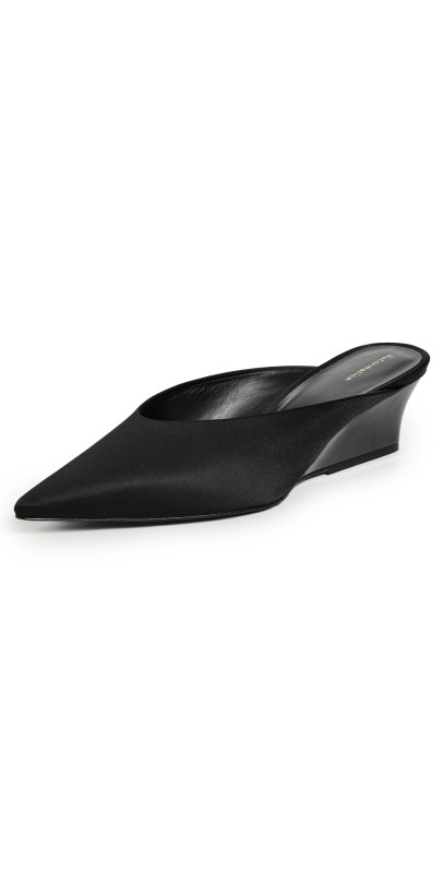 Reformation Marilyn Wedge Mules Black Satin