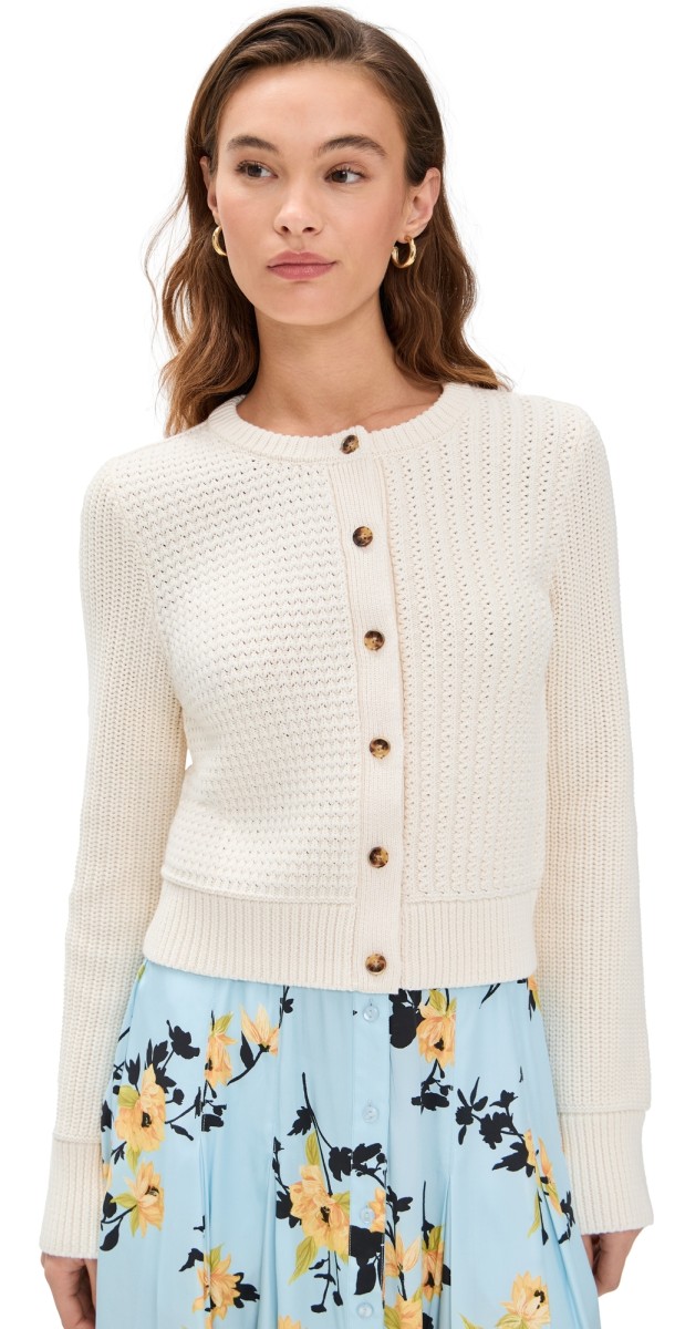 La Ligne Mixed Stitch Cardigan Cream