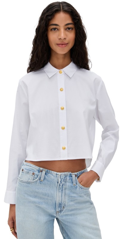 L'AGENCE Cosette Crop High Low Shirt White/Gold