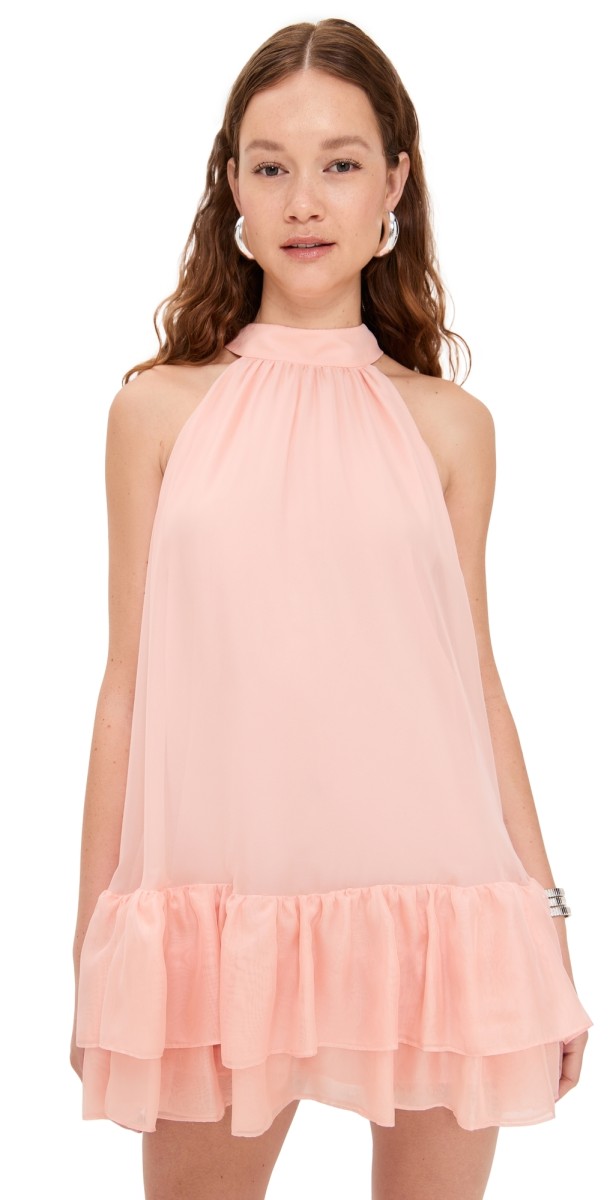 alice + olivia Erna Tie Back Halter Neck Tiered Dress Pink Bloom