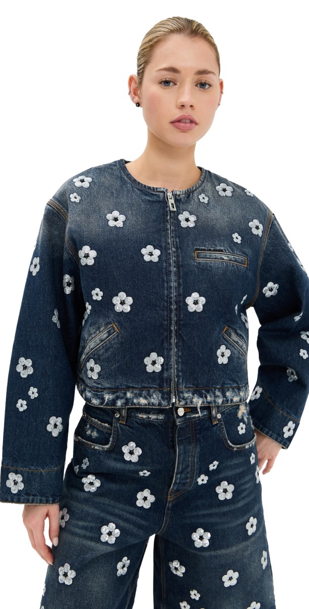 Marc Jacobs Sequin Daisy Cropped Jacket Vintage Indigo