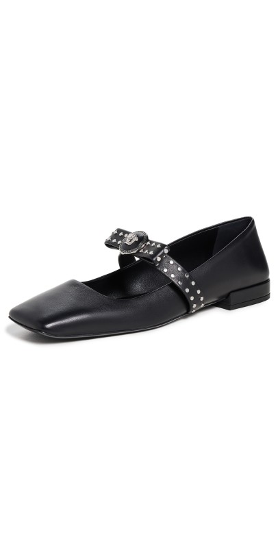 Versace Giannia Ribbon Ballerina Flats 1B00P-Black/Palladium