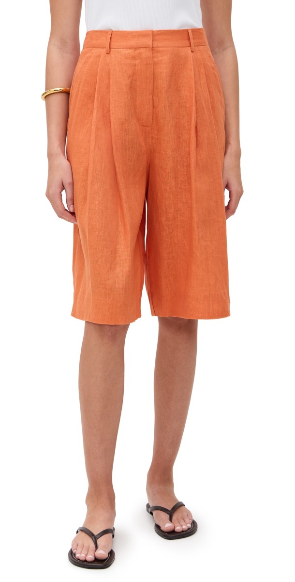 STAUD Cruz Linen Shorts Apricot