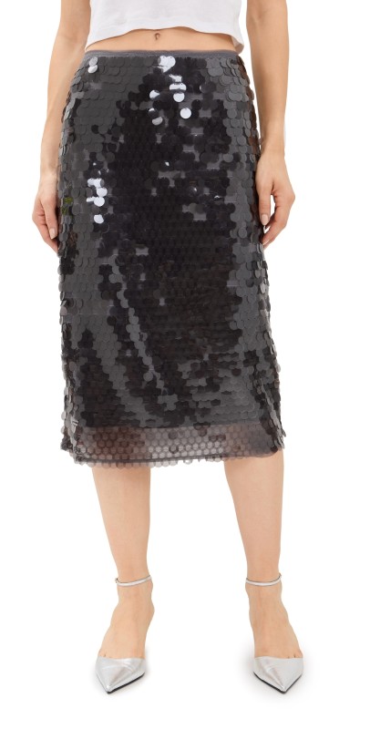 WAYF All That Glitters Midi Skirt Grey