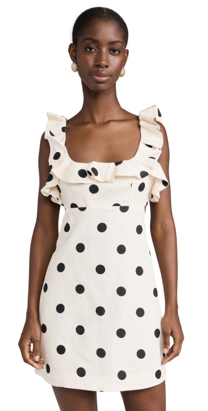 Zimmermann Crush Frill Mini Dress Cream/Dot Black