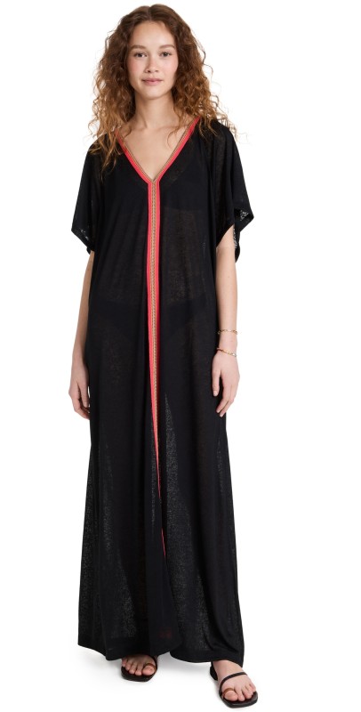 Pitusa Abaya Maxi Dress Black w/Fuchsia
