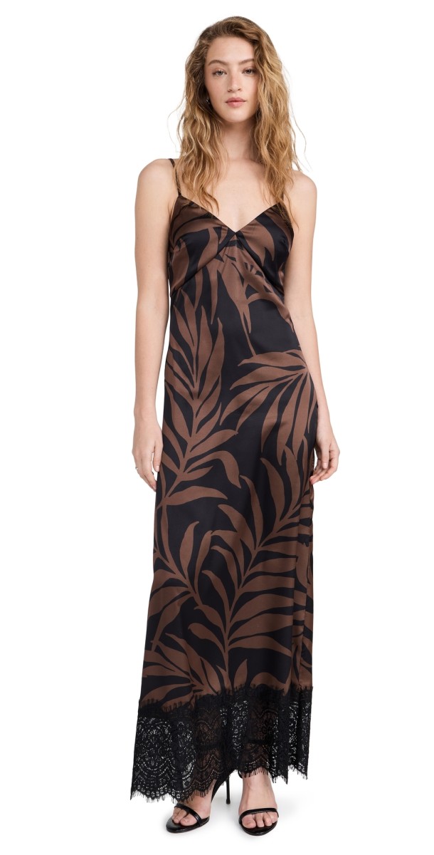 MISA Tova Dress Palm Frond Satin