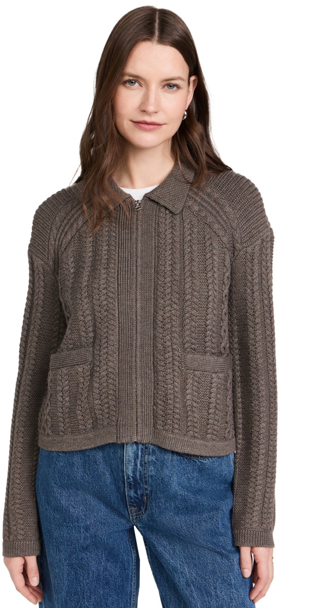 rag & bone Kerry Cable Cardigan Brown