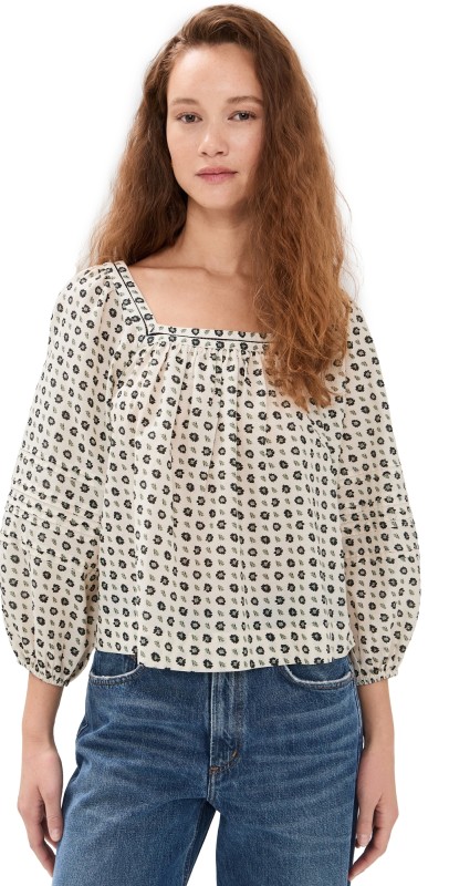 Madewell Square Neck Flowy Top Antique Cream