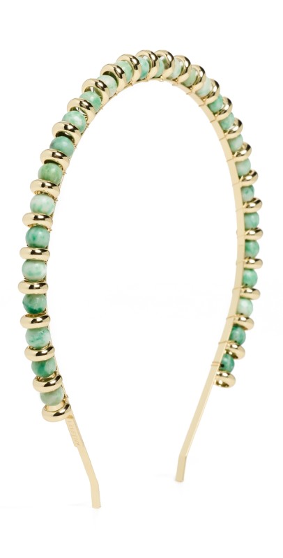 LELET NY Xenia Stone Beaded Strand Headband Spotted Jad